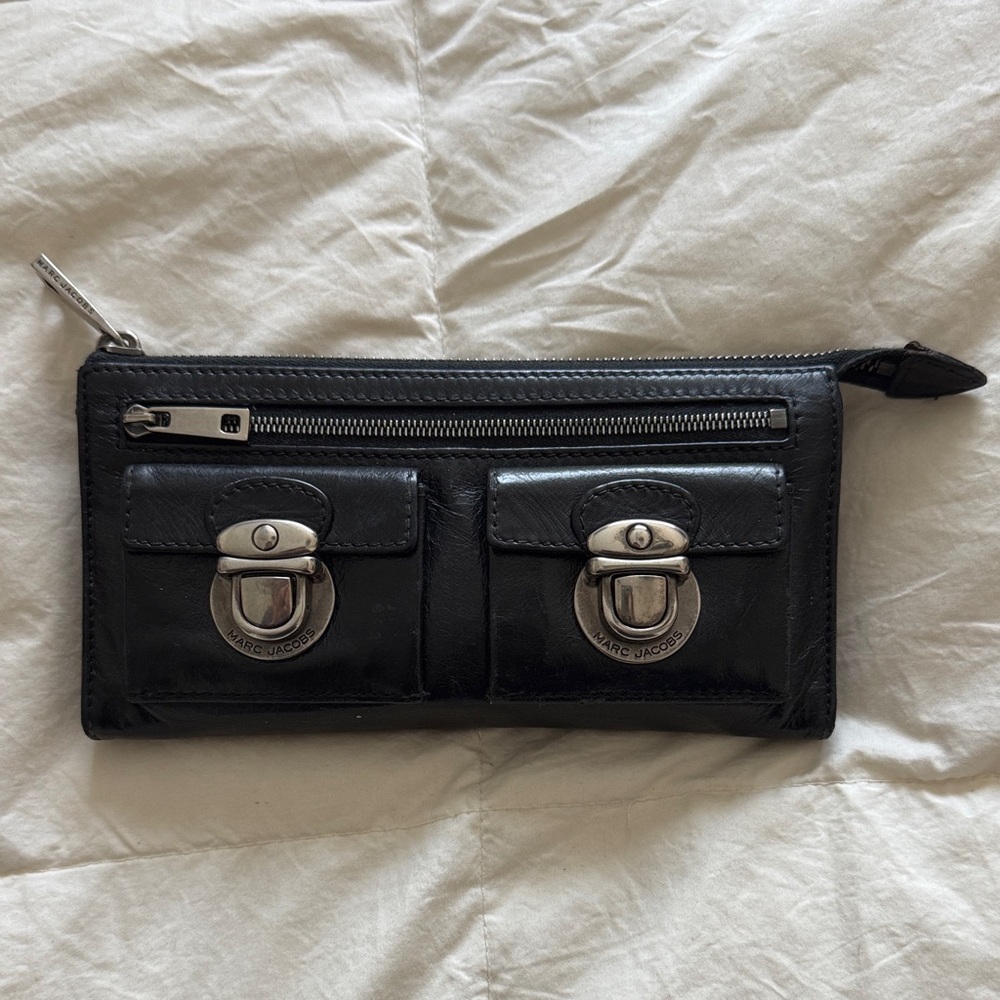 Marc Jacobs Black Leather Men's Wallet with Silver Accents